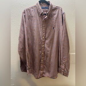 Ralph Lauren Men's XL Orange and Blue Checkered  long sleeve Shirt